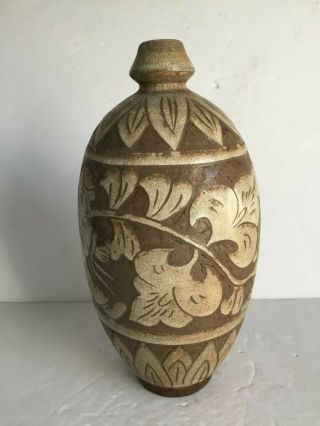 Antique Carved Chinese Pottery Ceramic Vase Foliage Young Boy Walking 3
