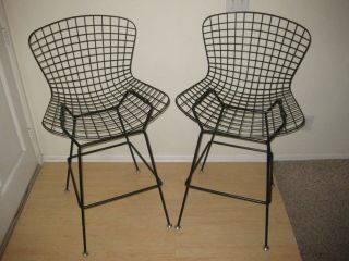 Harry Bertoia Knoll Black Wire Barstools Vintage Chairs 1970s Modern Mcm
