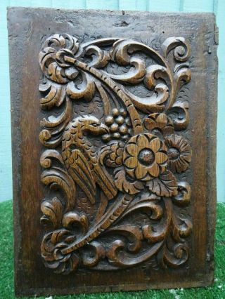 17thc Gothic Wooden Oak Panel With Gothic Winged Bird & Other C1680s