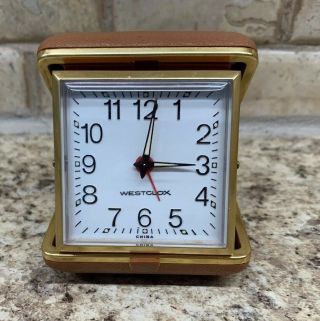 Vintage Westclox Travel Alarm Clock Wind Up Folding Hard Case Glow Hands