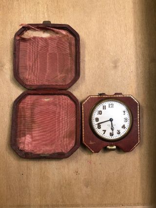 Vintage Waltham 8 - Day 7 - Jewel Travel Clock W/bifold Leather Case Pat Mar 1912