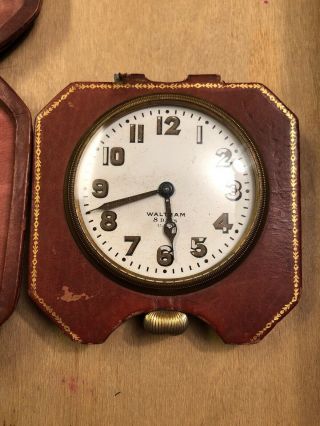 Vintage Waltham 8 - Day 7 - Jewel Travel Clock w/Bifold Leather Case Pat Mar 1912 2