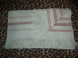 Antique Hand Woven White Linen Tablecloth Coverlet 1900s Ukraine