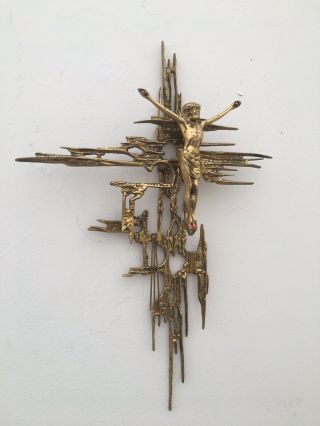 Brutalist Modernist Mid Century Brass Crucifix Jesus Symbolism Religion 21’ Dali 3