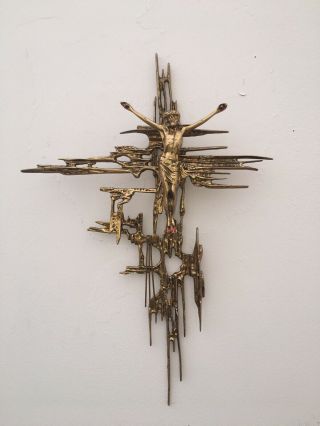 Brutalist Modernist Mid Century Brass Crucifix Jesus Symbolism Religion 21’ Dali 4