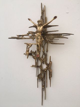 Brutalist Modernist Mid Century Brass Crucifix Jesus Symbolism Religion 21’ Dali 5