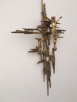 Brutalist Modernist Mid Century Brass Crucifix Jesus Symbolism Religion 21’ Dali 7