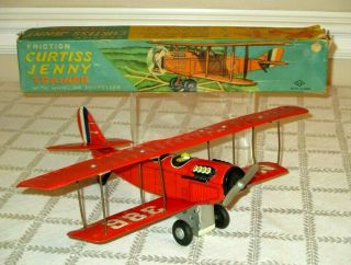 Vintage Curtis Jenny Trainer Air Bi - Plane Tin Friction You W Org Box - Japan - 15 "