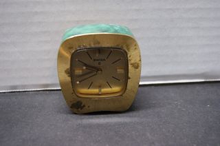 Vintage Swiza 8 Day Alarm Clock Green Malachite Finish /brass