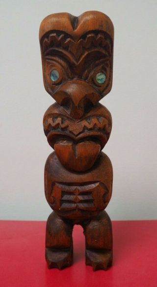 Good Vintage Oceanic Polynesian Zealand Maori Carved Tekoteko Standing Tiki