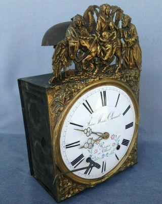 Antique French Comtoise Clock Mechanism Brass Religious Decor 19th Century Angel
