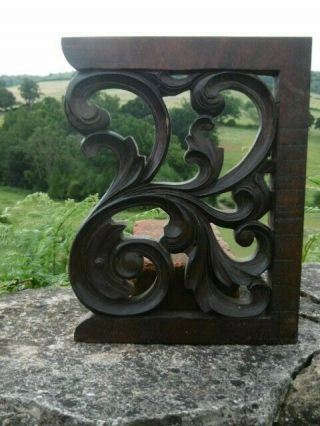 Pr 19thc OAK CARVED ACANTHUS SCROLLED BRACKETS/CORBELS 8