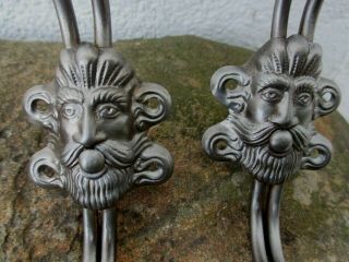 VINTAGE RARE FOUR ART NOVEAU STYLE IRON DECORATED MAN FACE WALL DOUBLE COAT HOOK 3