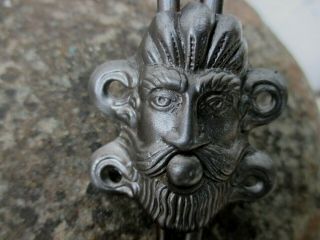 VINTAGE RARE FOUR ART NOVEAU STYLE IRON DECORATED MAN FACE WALL DOUBLE COAT HOOK 5