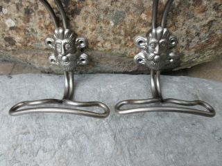 VINTAGE RARE FOUR ART NOVEAU STYLE IRON DECORATED MAN FACE WALL DOUBLE COAT HOOK 8