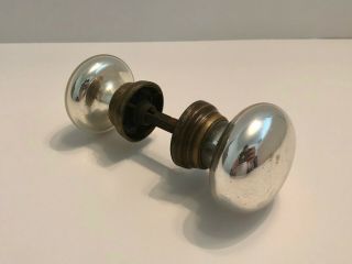 Antique Set Of American Mercury Glass Doorknobs W/ Brass Shanks