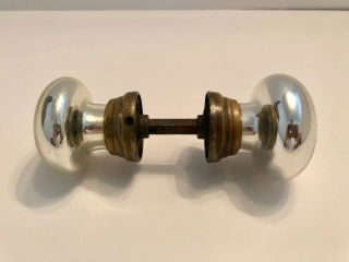 Antique Set of American Mercury Glass Doorknobs w/ Brass Shanks 2
