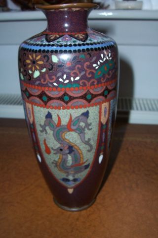 19th century Japanese cloisonné vase,  dragon and phoenix panels,  Meiji period 3