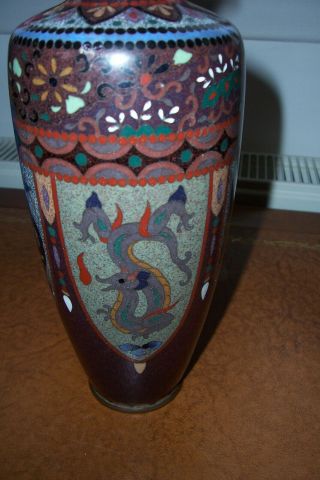 19th century Japanese cloisonné vase,  dragon and phoenix panels,  Meiji period 4