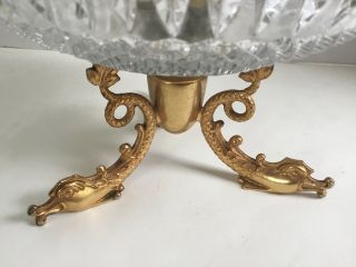 ANTIQUE PRESSED GLASS BOWL IN FRENCH GOLD GILT ORMOLU STAND - ORNATE FIGURAL FISH 2