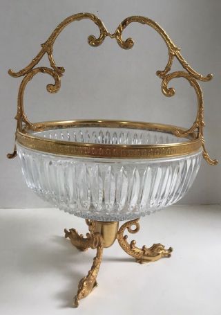 ANTIQUE PRESSED GLASS BOWL IN FRENCH GOLD GILT ORMOLU STAND - ORNATE FIGURAL FISH 5