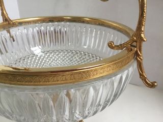 ANTIQUE PRESSED GLASS BOWL IN FRENCH GOLD GILT ORMOLU STAND - ORNATE FIGURAL FISH 7