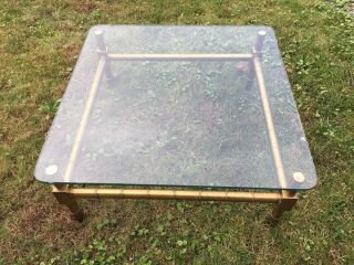 Vintage Hollywood Regency Style Brass / Glass Top Coffee Table - Bamboo Look - 36x36