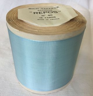 Large Vintage Taffeta Rayon Blue Ribbon Whole Roll/ Ruban Ancien Rayonne/18yds