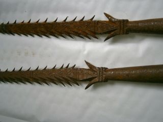 Antique African Metal Spear Heads X2 Barbed For Fishing Or Hunting Tribal