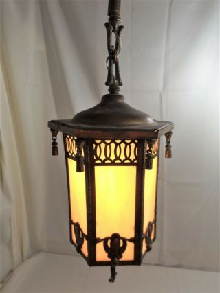Vintage Victorian Art Nouveau Hanging Slag Glass Pendant Light Lamp Fixture
