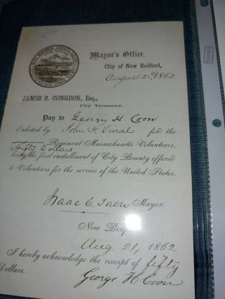 Civil War Documents Bonus Payment To Soldier