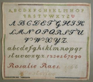 1866 Lovely Antique Belgian Alphabet Sampler Signed 