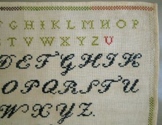 1866 LOVELY ANTIQUE BELGIAN ALPHABET SAMPLER SIGNED ' ROSALIE RAES,  WESTERLOO ' 2