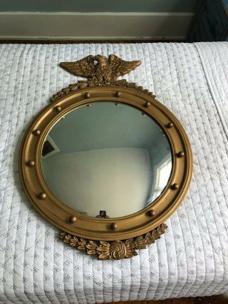Antique Federal Gold Convex Colonial Eagle & Ball Mirror Gesso Over Wood