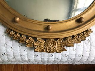 ANTIQUE FEDERAL GOLD CONVEX COLONIAL EAGLE & BALL MIRROR GESSO OVER WOOD 6
