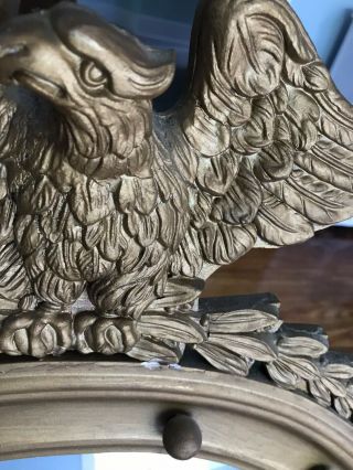 ANTIQUE FEDERAL GOLD CONVEX COLONIAL EAGLE & BALL MIRROR GESSO OVER WOOD 7