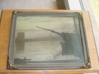 Large 11 By 14 Antique Photo Of Sail Ship In Piecrust Batwing Frame