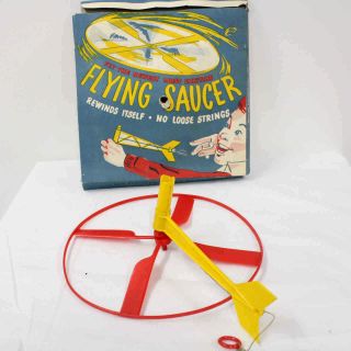 Vintage Australian Made Pull String Flying Saucer Toy 209 2