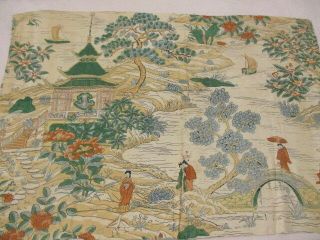 Antique Willow Pattern Fabric Multi Coloured.  C.  1850 Collectors Piece.  Price Cut