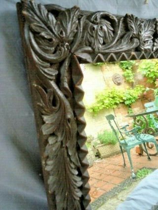 19th Century Oak Carved Leaves Mirror Frame With Later Glass