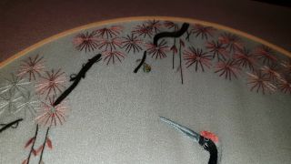 VINTAGE FRAMED JAPANESE EMBROIDERY ON SILK / CRANE IN BLOSSOM VGC 4