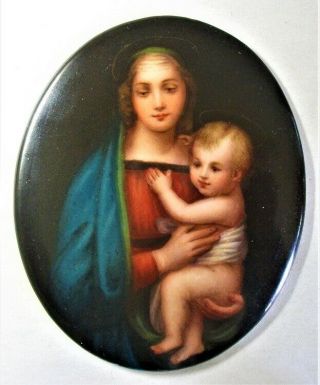 Antique Italian Firenze Hand Painted Porcelain Plaque Madonna And Child
