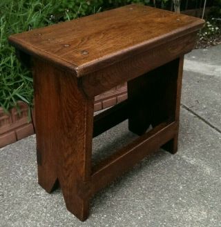 Antique Oak Arts & Crafts Style Stool Or Side Table 46 Cms Tall X 46.  5 X 27.  5 Cm
