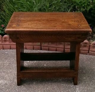 Antique Oak Arts & Crafts Style Stool or Side Table 46 cms Tall x 46.  5 x 27.  5 cm 2