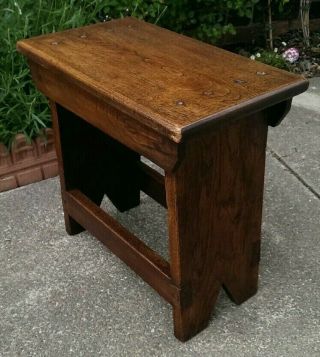 Antique Oak Arts & Crafts Style Stool or Side Table 46 cms Tall x 46.  5 x 27.  5 cm 4
