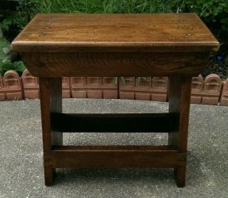 Antique Oak Arts & Crafts Style Stool or Side Table 46 cms Tall x 46.  5 x 27.  5 cm 7