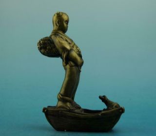 Chinese Old Copper Hand - Carved Boy And Dog Statue E01