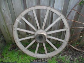 Large 45 " Antique Vintage Oak Wooden Wagon Wheel With Metal Tire/ring Vgc