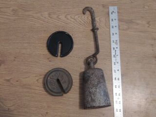 Vintage 8 Lb Iron Hanging Scale Weight And 2 Lb And 2 1/2 Lb Scale Weights