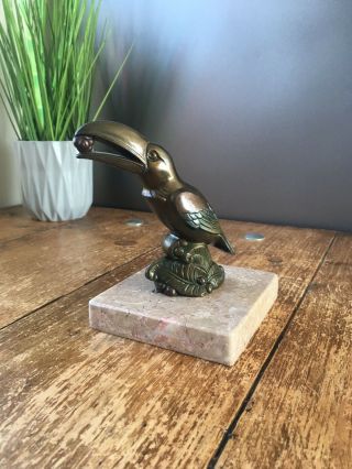 French Art Deco Marble Bronze Look Toucan Desk Paperweight Sculpture Signed Tedd